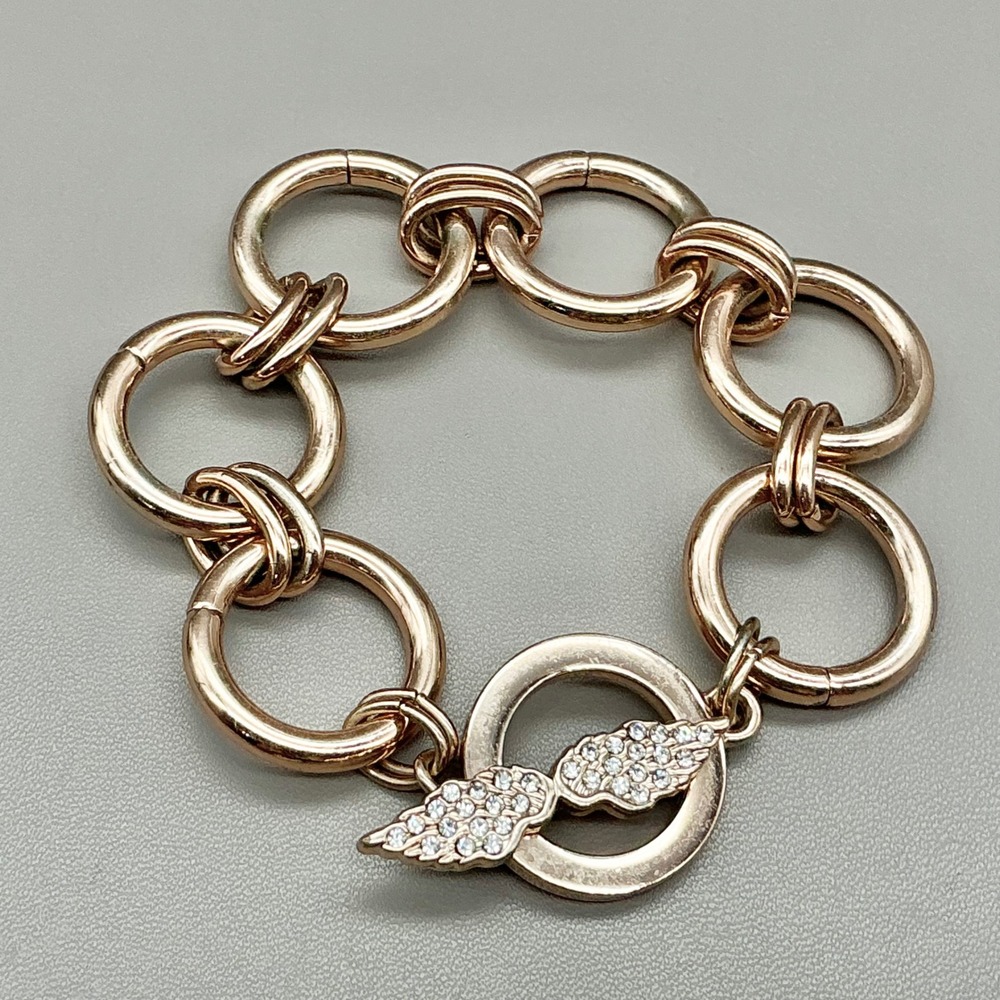 Victoria Secret Bracelet Womens Rose Gold Tone Angel Wings Rhinestone Link